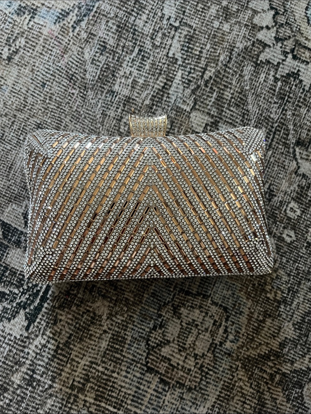 Gold and Silver Crystal Chevron Evening Clutch flaw